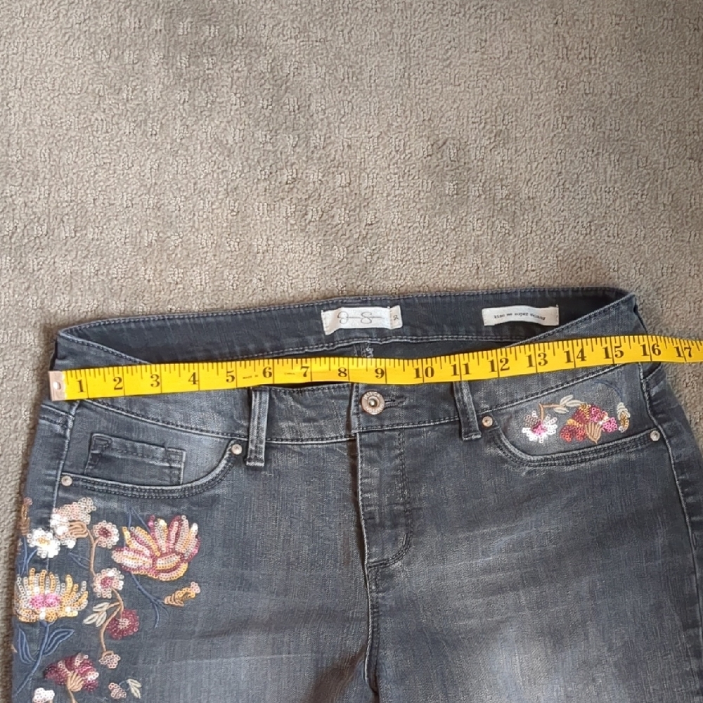 Floral Embroidered/Sequin Gray Jeans - Picture 10 of 11